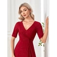 thumbnail image 4 of Wedding Dress Wedding Guest Dresses for Women Evening Dress Women's Clothing Medium-Sleeved Wine Red Dress Party Long Skirt, 4 of 7