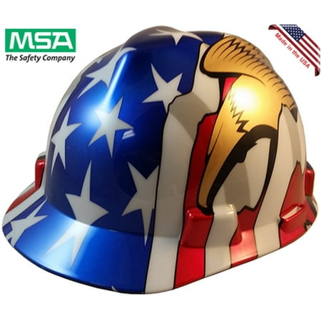 MSA V-Gard Patriotic Hard Hat with American Flag and 2 Eagles w/ One Touch Suspension