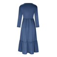 thumbnail image 4 of Liquidation! Hontri Robes pour Femmes 2024 Robe Décontractée à Manches Longues Plissée Col Rond Couleur Unie Robes pour Femmes Bleu,m, 4 of 4