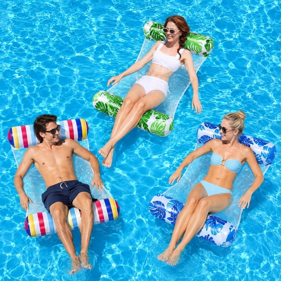 Merryhome Inflatable Pool Floats Adult Size - 3 Pack, 4-in-1 Inflatable Water hammocks, Pool Float Raft, Lounge Chairs , Floating for Summer Parties and Beach Vacations