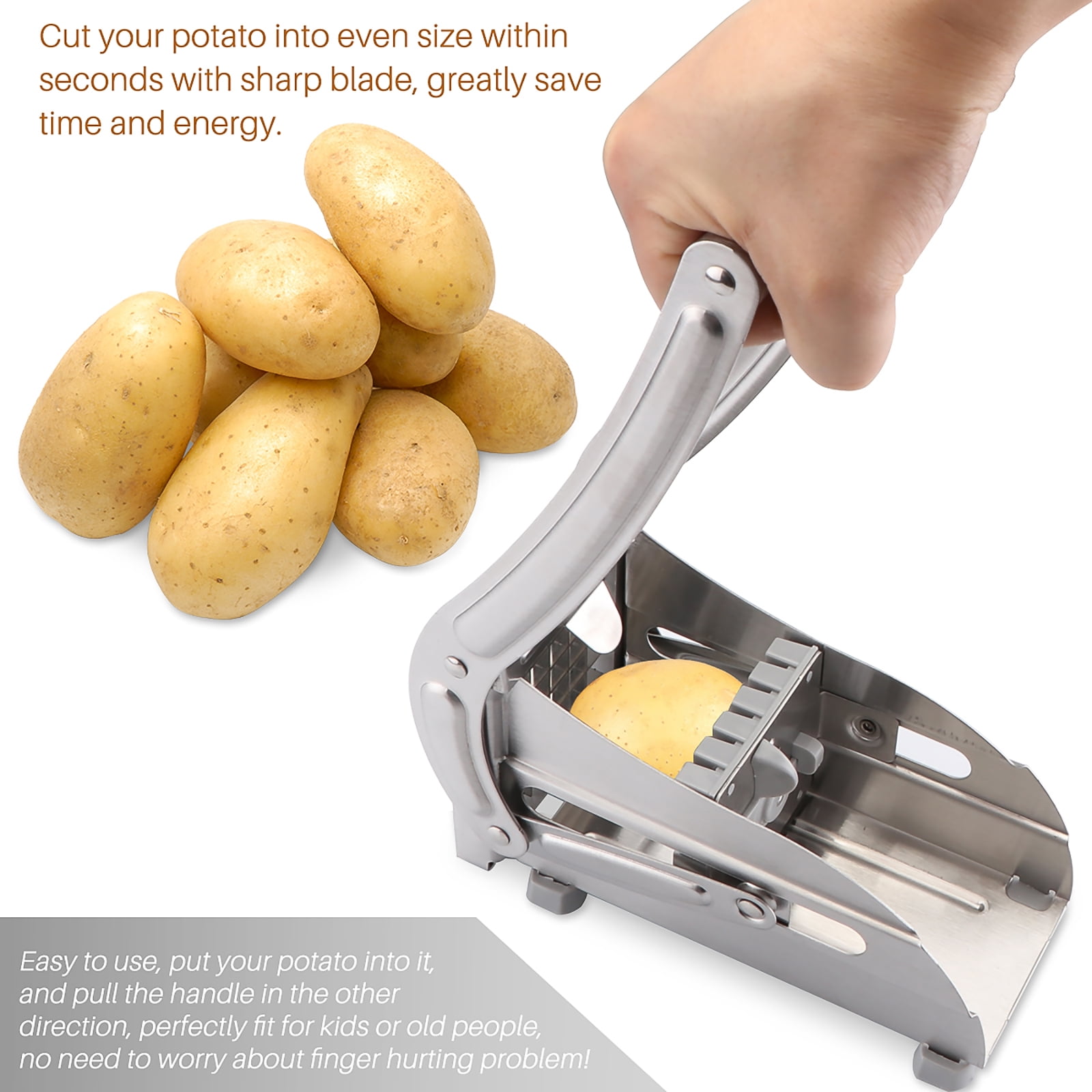 LSOFNRB Quick Cut Effect Stainless Steel Potato Cutter Includes 2 Blade Easy to Clean Potato Slicer for Vegetable/Fruit French Fries Cutter 