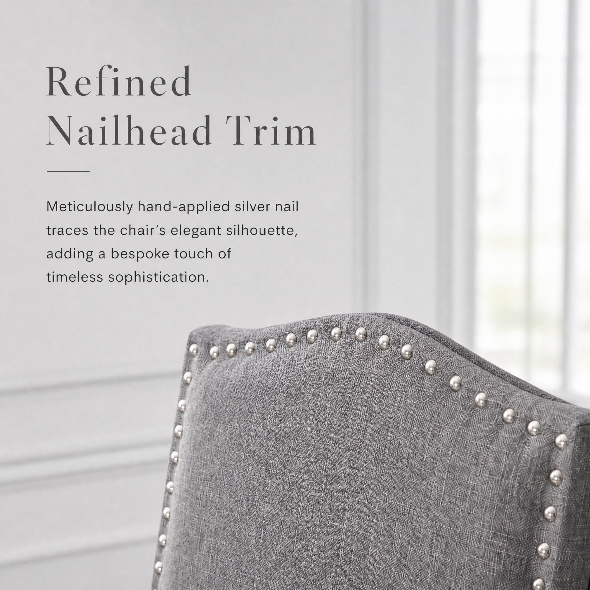 Snugway Dining Chair Grey Upholstered Parson Chair with Nailhead Trim, Set of 6