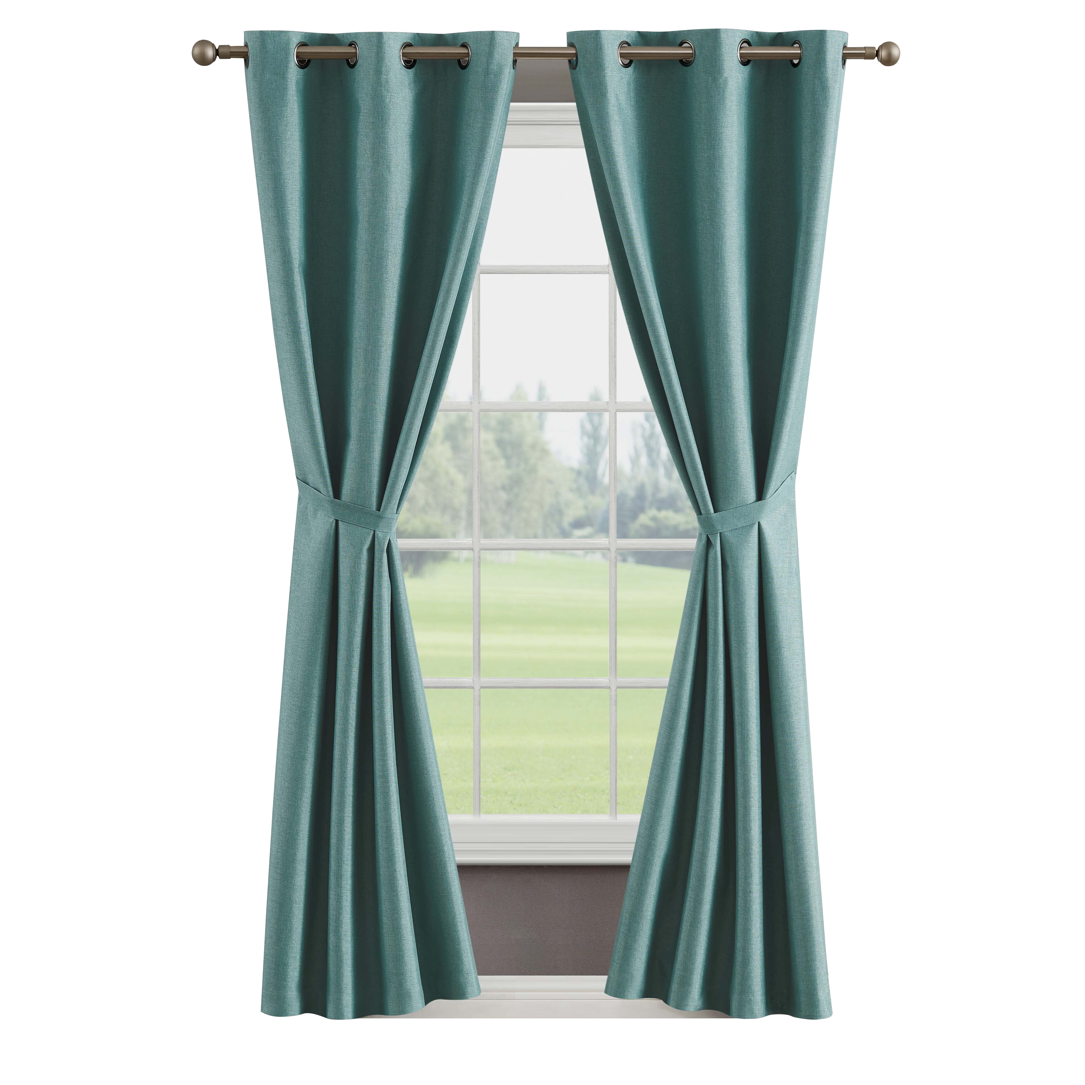 Legrae Blackout Thermal Insulated Grommet Curtains, Set of 4 Panels with Tiebacks, Turquoise, 38" x 84"
