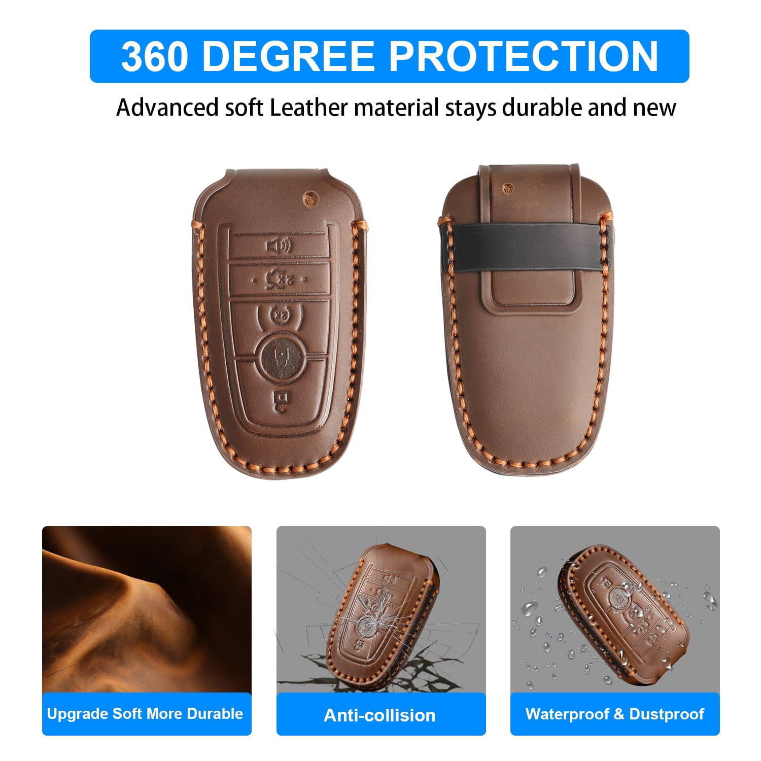 for Ford Key Fob Cover,Leather Key Shells Compatible with Ford Explorer Bronco Escape Expedition Edge F150 Fusion Mustang Ranger Lincoln 5 Buttons