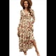thumbnail image 3 of Vestido Maxi Bohemio para Mujer, Cuello en V, Larga Abullonada, Volantes, Corte A, Abertura, . Flores Amarillas XL, 3 of 9