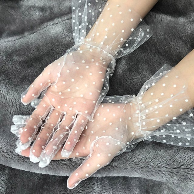 Qarigey Mujer Guantes Encaje Tul Transparente Puntos Negros Guantes Decoración para Fiesta Boda guantes y mitones D Qarigey AP000748-04
