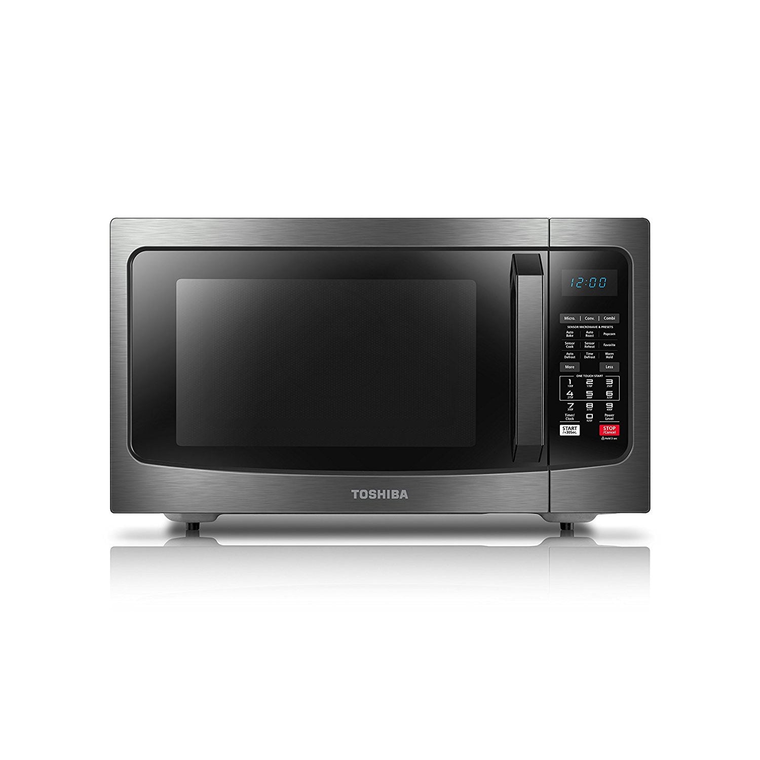 Photo 1 of (DENTED TOP) Toshiba Smart Sensor LED Light 1.5 Ft Stainless Convection Microwave Oven, Black