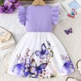 thumbnail image 4 of Girls Children Fly Sleeve Cartoon Prints Bowknot Dresses Clothes For Kids,Little Girls Size 5-6T,Purple, 4 of 6