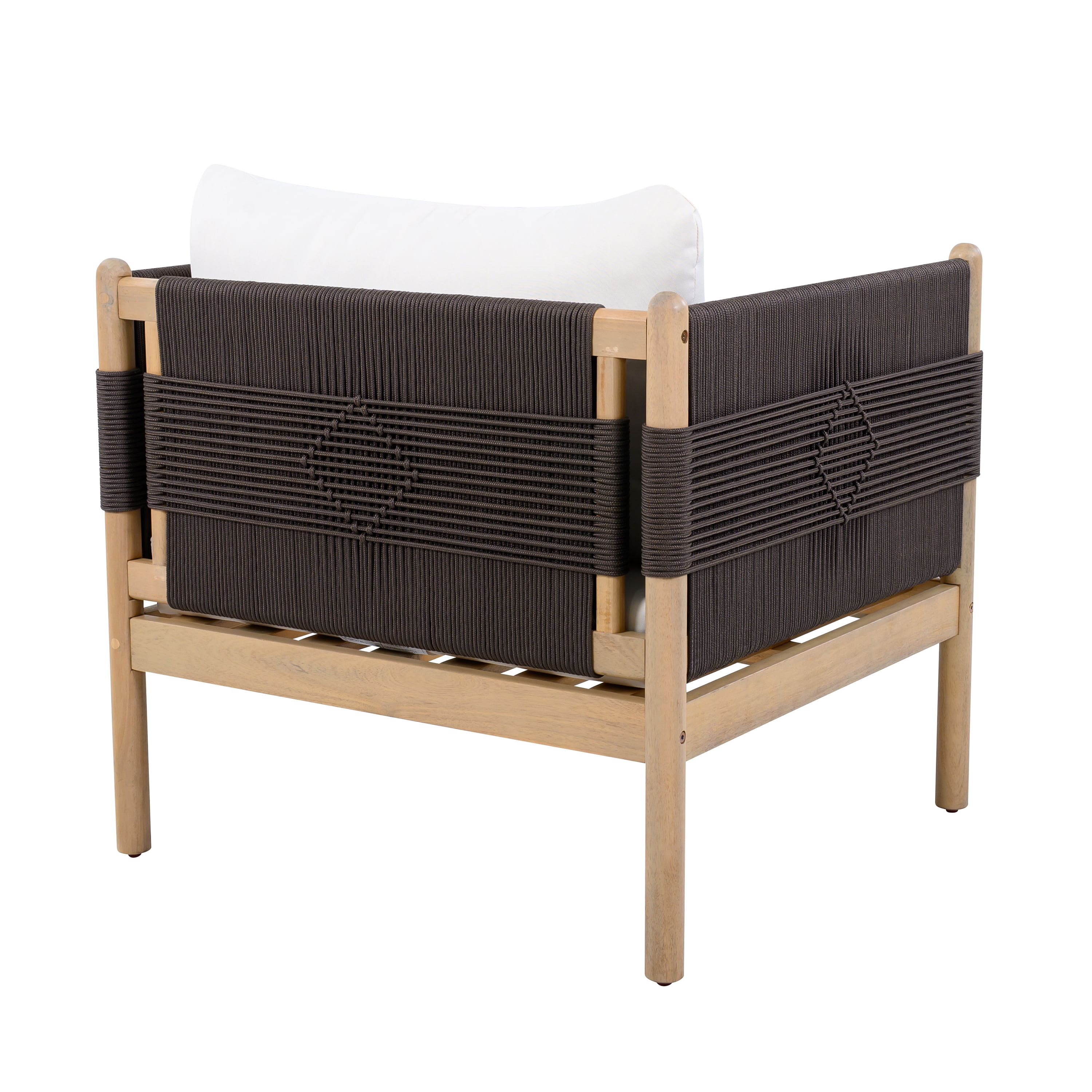 Club Chair, Outdoor Acacia Wood Chair with Diamond Rope Weave and Cushions for Patio Garden, Light Teak and Cream