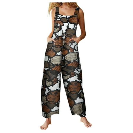 

Women s Casual Geometric Prints Straps Wide Leg With Pockets Vintage Jumpsuit Caution to The Wind Clothing Cover Ups Athletic Rompers for Women All over Jumpsuit for Women Dinner Suit Women Overall