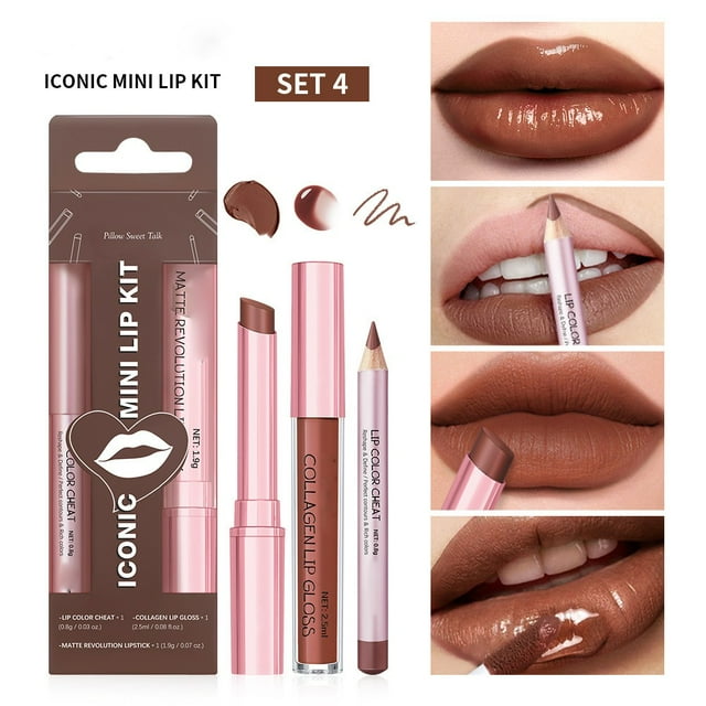 Salud y Belleza, Belleza y Maquillaje, Labial/Brillo de Labios, Lápiz Labial, Set de Labiales Tris Pack Compacto Portátil 0.8g+2.5ml+1.9g, Set de Brillo de Labios