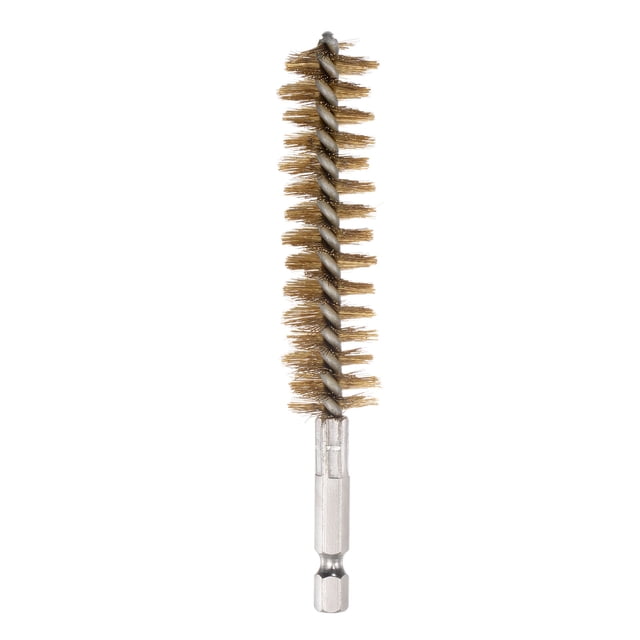 Latón Calibre Cepillo 19mm Diámetro Limpieza Alambre Cepillo con Mango 1/4 Pulgadas Hexagonal Vástago para Tubos, Puertos, Rodamientos