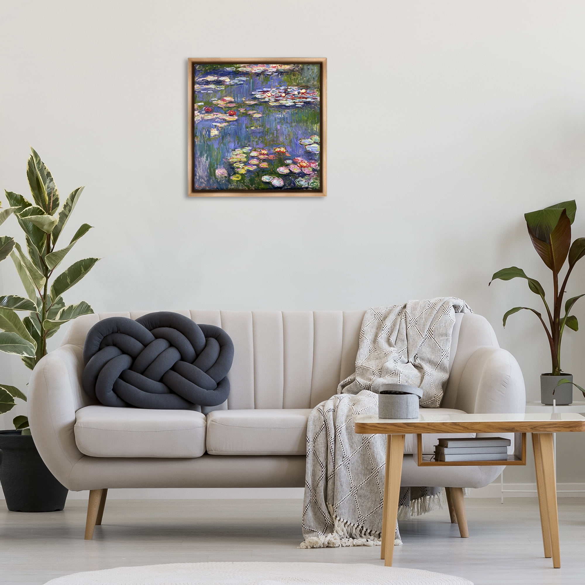 Stupell Industries Classical Monet Water Lilies Landscape & Nature Painting Brown Floater Framed Canvas Art Print Wall Art, 25 x 25