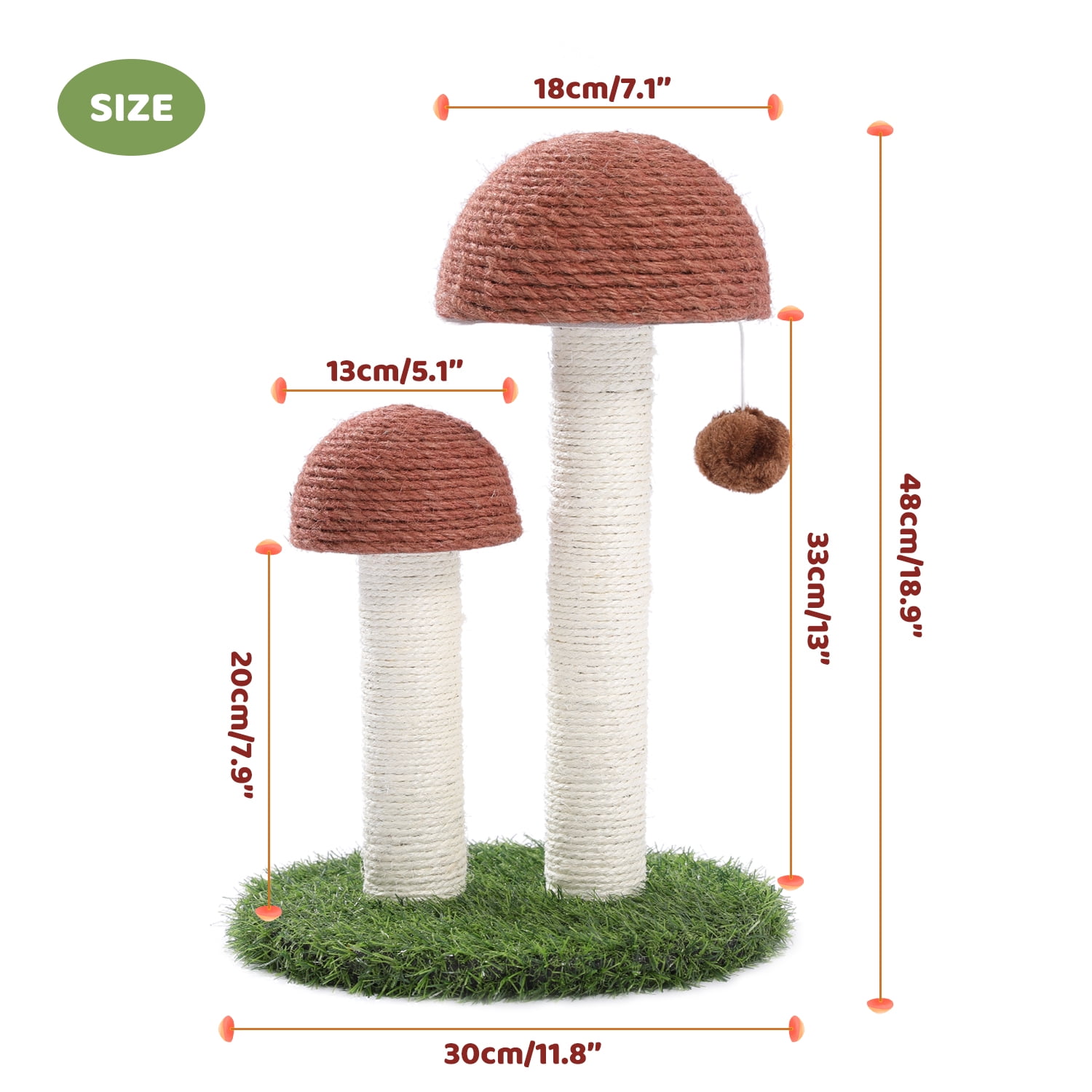 Pefilos 18" Cat Scratching Post, Mushroom Tall Cat Scratcher Featuring with Natural Sisal Scratching Poles and Interactive Toy Ball Cat Tower for Kittens and Small Cats, Brown Pefilos 18" Cat Scratching Post, Mushroom Tall Cat Scratcher Featuring with Natural Sisal Scratching Poles and Interactive Toy Ball Cat Tower for Kittens and Small Cats, Brown