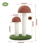 PAWZ Road 2 Mushrooms Cat Scratching Post 19 Sisal Claw Scratcher for Kittens and Small Cats, Brown