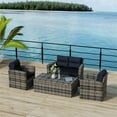 thumbnail image 4 of Maldives 4 PC Rattan Wicker Conversation Seating Group With Navy Blue Cushions, 4 of 11