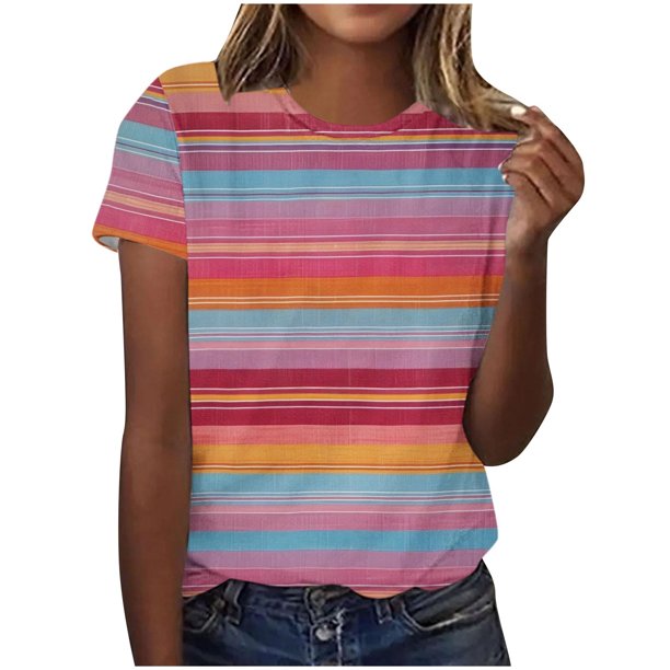 Tops de Ajuste Suelto para las Mujeres Sudadera Casual Impresa Manga Corta Cuello Redondo Superior, Poliéster
