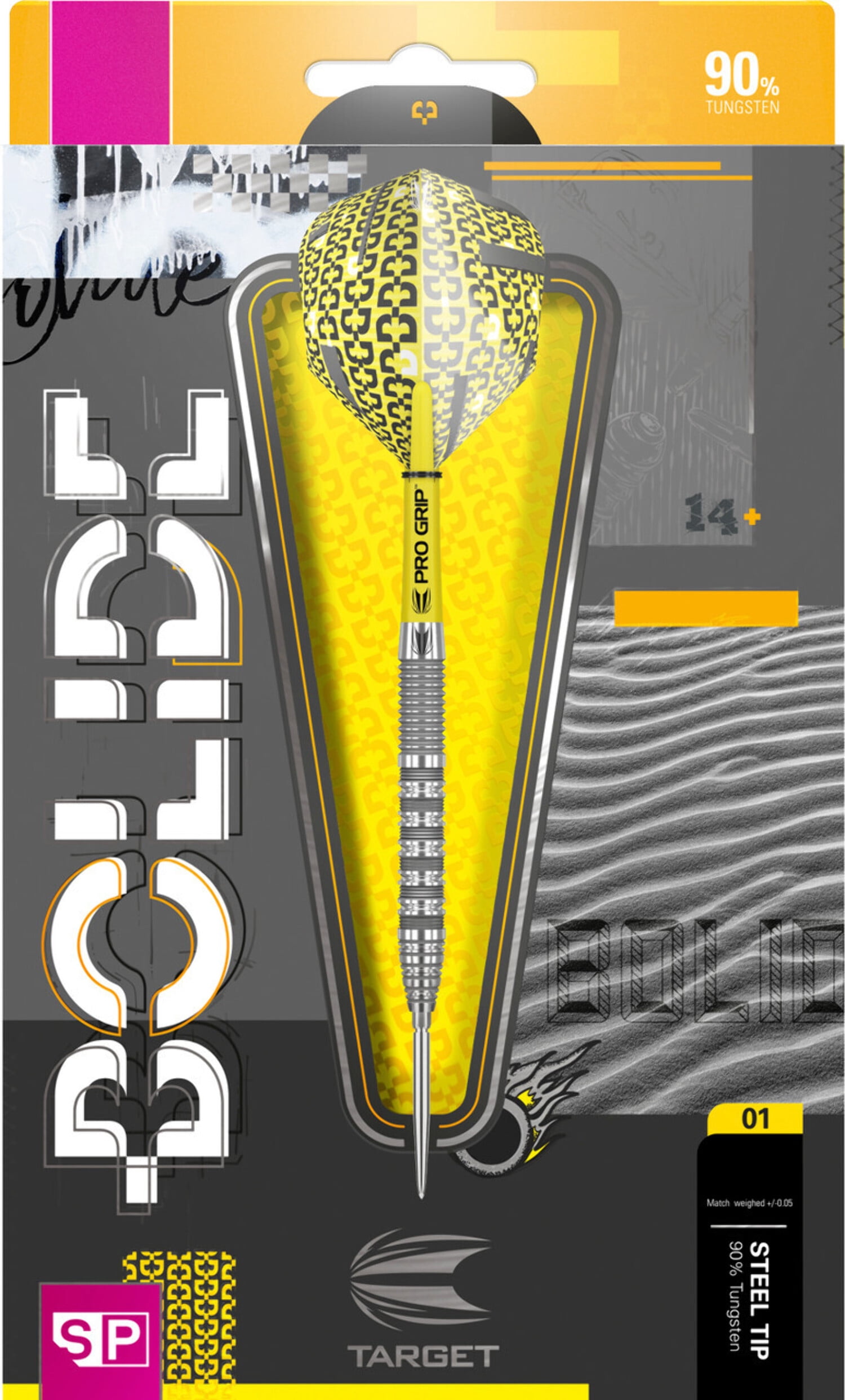 Target Darts Bolide 90% Tungsten Swiss Point Steel Tip Darts Set of 3, Barrel 01, 23 Grams | Featuring Pro Grip Dart Stems, Number 6 Dart Flights, Swiss Points | Professional Darts