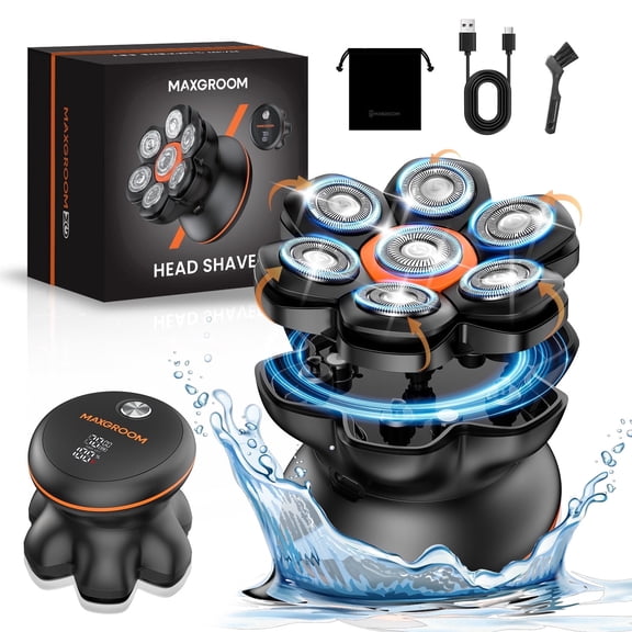Head Shavers for Bald Men, MAXGROOM 7D Floating Electric Razor, Magnetic Detachable Head, Wet & Dry Waterproof Shaver, Dual-Speed Motor, LED Display, USB-C Rechargeable, 90-Min Runtime
