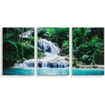 IDEA4WALL 3 Piece Nature Canvas Wall Art Waterfall in Forest Canvas Prints Modern Home Wall Decor, 16"x24"