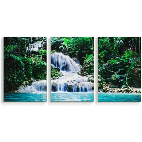 IDEA4WALL 3 Piece Nature Canvas Wall Art Waterfall in Forest Canvas Prints Modern Home Wall Decor, 16"x24"