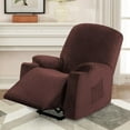 thumbnail image 3 of Rich Velvet Recliner Slipcover - 1 Piece Stretch Cover for Power Lift Chairs with Side Pocket, Soft Thick Furniture Protector Fits Standard/Large Electric Recliners (Brown), 3 of 11