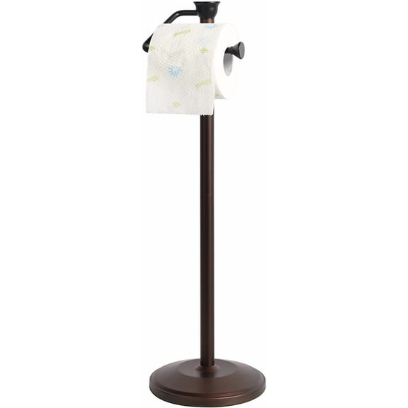 Toilet Paper Holder Stand, Freestanding Tissue Roll Dispenser with Reserve Storage, Bathroom Organizer for 5 Mega Rolls, Oil Rubbed Bronze Finish, Space-Saving Design for Modern Home Décor
