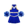 thumbnail image 5 of iiniim Girls Cheerleading Dance Dress with Pom Poms Schoolgirls Cheer Leader Uniform Outfit Party Size 6-16 A Royal Blue 8, 5 of 7