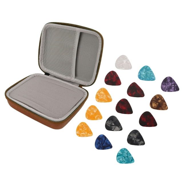 Guitar Pick Bag Set, Scratch Resistant Easy To Carry Guitar Pick Holder Case For Storage Brown With Strap