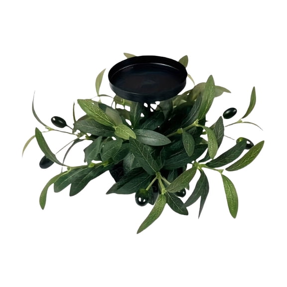 Green Halloween Wreath - Artificial Leaf Candle Ring for Table Decor, 11.8" Floral Candle Holder Wreath for Centerpieces, Thanksgiving & Fall Party Decorations