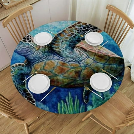 

SHERONV Turtle Ocean Coral Round Tablecloth Stain-Resistant Washable 31 -35
