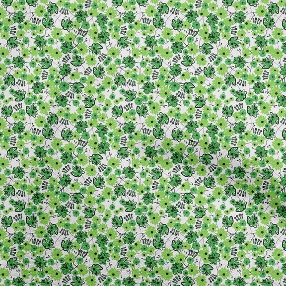 oneOoneRayonGreenFabricAbstractFloralDressMaterialFabricPrintFabricByTheYard56InchWide
