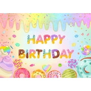 Donut Happy Birthday Backdrop for Girls Sweet Candy Birthday Party Decorations Background Cake Table Banner