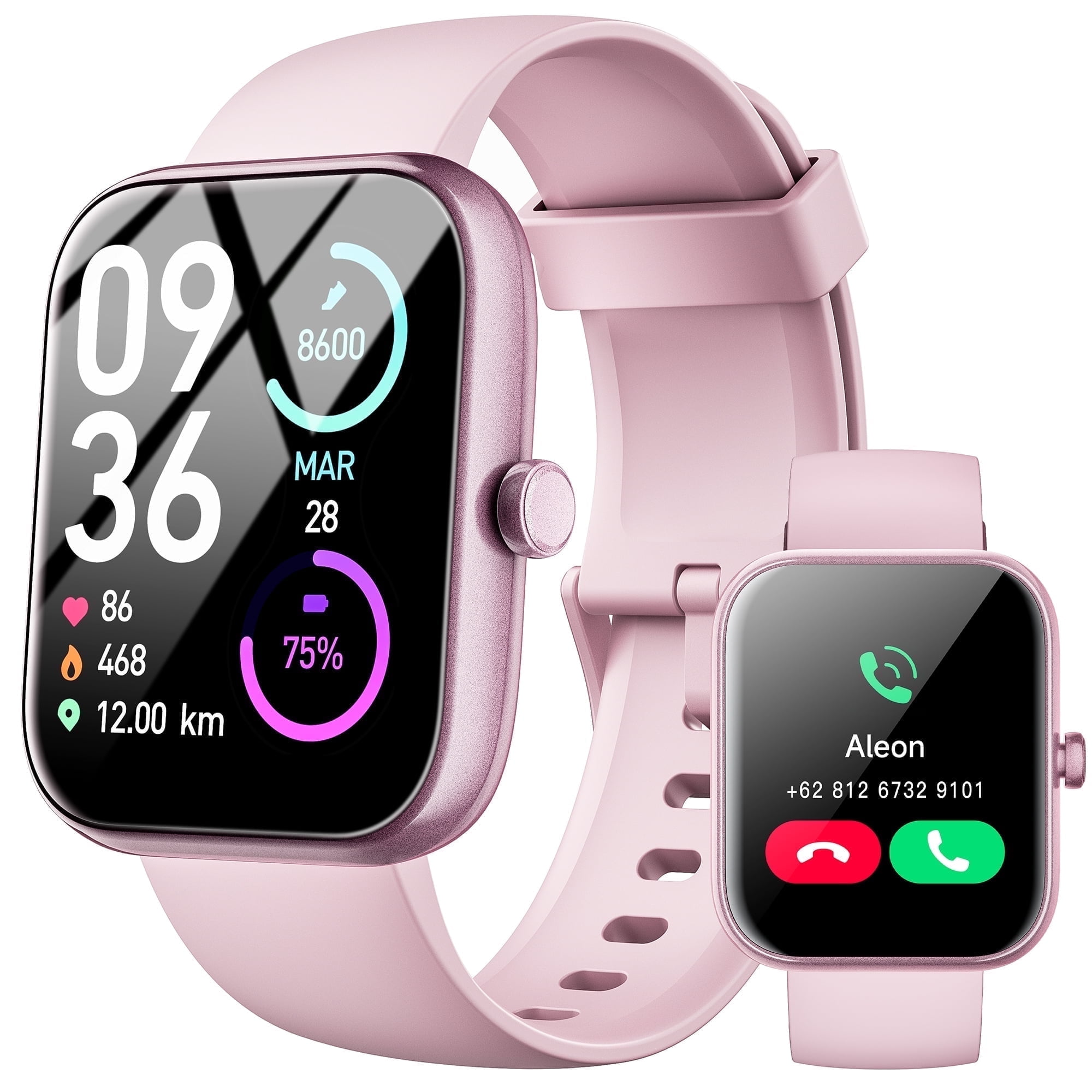 STA Reloj Inteligente, Pantalla Táctil HD 2.01", Llamada Bluetooth, IP68, 180+ Modos Deportivos,Rosa