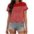 thumbnail image 2 of Womens Relaxed Fit Crop Top Short Sleeve Striped Crewneck Casual Soft T Shirt Boxy Summer Tee,Size 2XL, 2 of 6