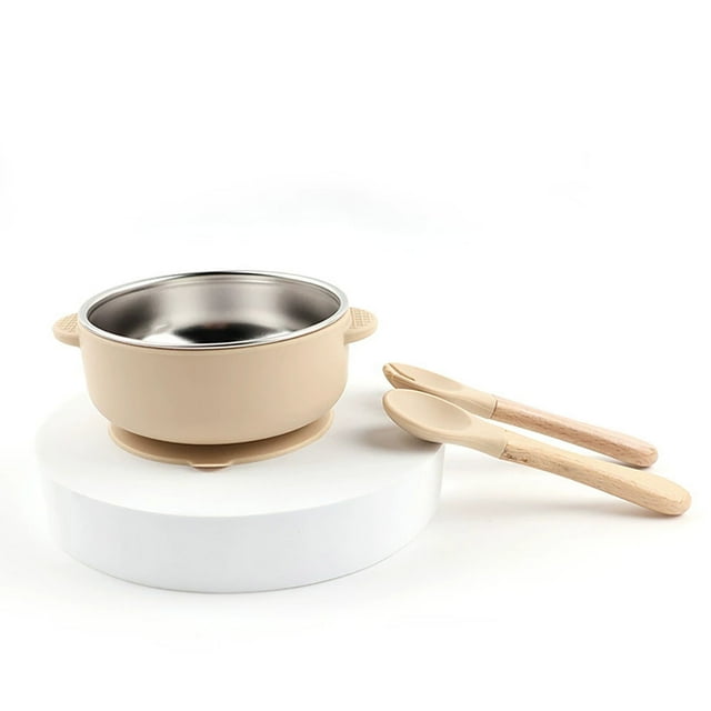 Bol en Acier Inoxydable Ensemble de Vaisselle pour Enfants Bol Silicone de Qualité Alimentaire Bol Alimentaire Doublé en Acier Inoxydable Ensemble de Trois Pièces Silicone de Qualité Alimentaire