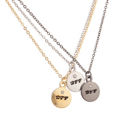 Lux Accessories Multi Color BFF Best Friends Forever Delicate Stone Pendant Necklace Set (3