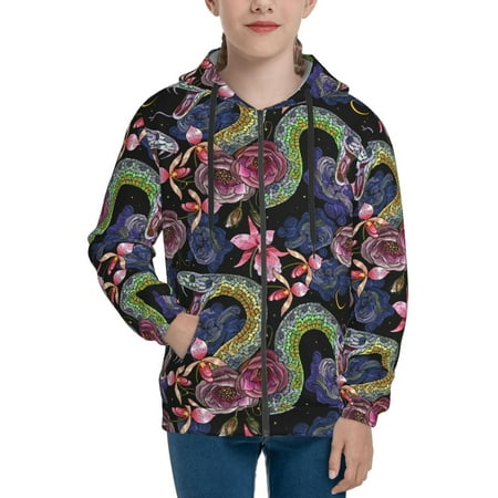 

Hoodies for Women Painted Funny Cool Snake Flower Long Sleeve Sweatshirt Drawstring Zip Up Hoodie with Pockets Teen Girl Clothes