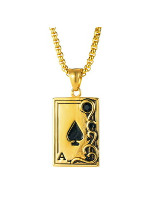 Gold Ace of Spade Playing Card Pendant Necklace 3mm Figaro Chain