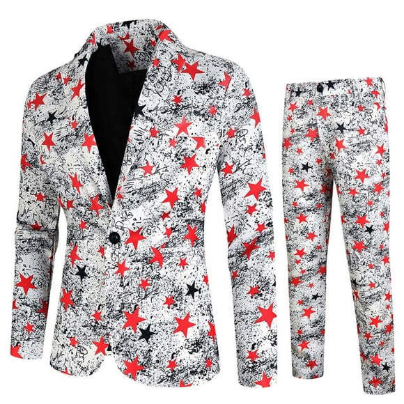 nsendm Mens Suit Prom Vest and Tie Mens Fashion Casual Printing Star Vintage Suit Pants Haptic Suits Adult Male Suit B Size M