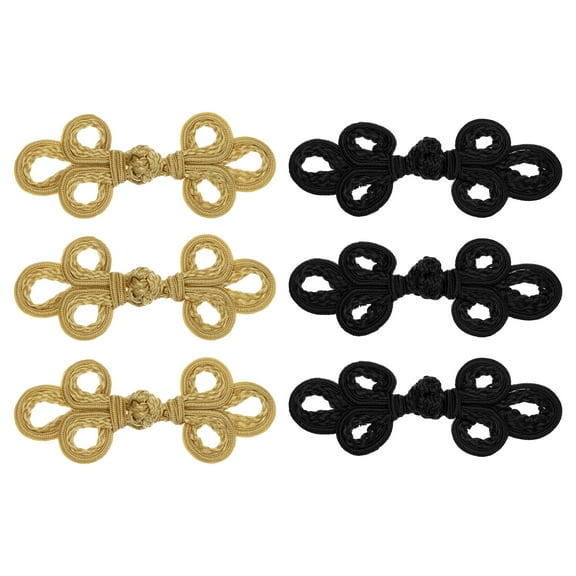 Uxcell 6 Pcs Chinese Knots Frog Buttons Closure for Sewing Coats and Cloaks, Camel/Black