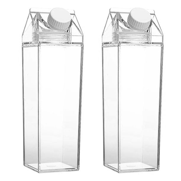 2 Pcs Clear Square Milk Juice Water Bottle Portable Plastic Cup Milk Carton Water Bottle Outdoor Ca