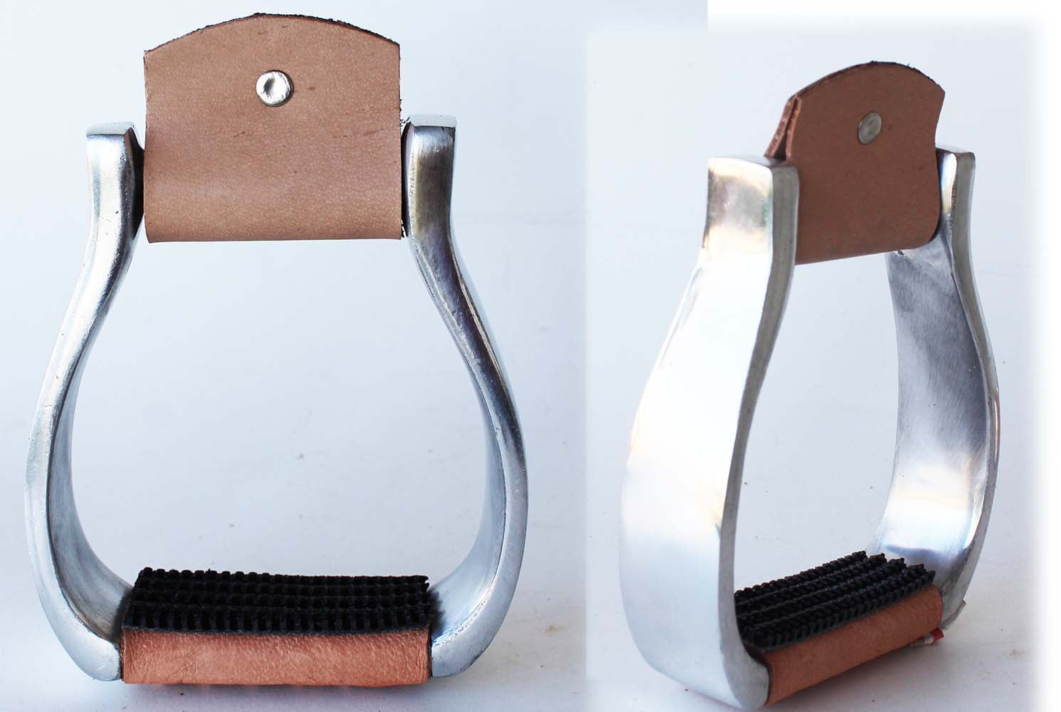 Horse Saddle Western Aluminum Stirrups 2" Leather Tread YOUTH Stirrups