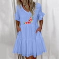 thumbnail image 2 of IROINNID Cute Dresses For Women Plain Comfy Casual Print Short Sleeve V-Neck Pocket Sundress Dress, 2 of 6