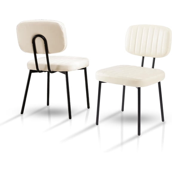 ENYLAY Dining Chairs Set of 2, Mid Century Modern Dining Chairs with Leather Upholstered, Cream Accent Chair for Dining, Kitchen and Living Room (White)