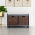 thumbnail image 5 of Solid Wood Shoe Storage Bench with 2 Brown Paper Rattan Drawer and White Cushion, 5 of 8