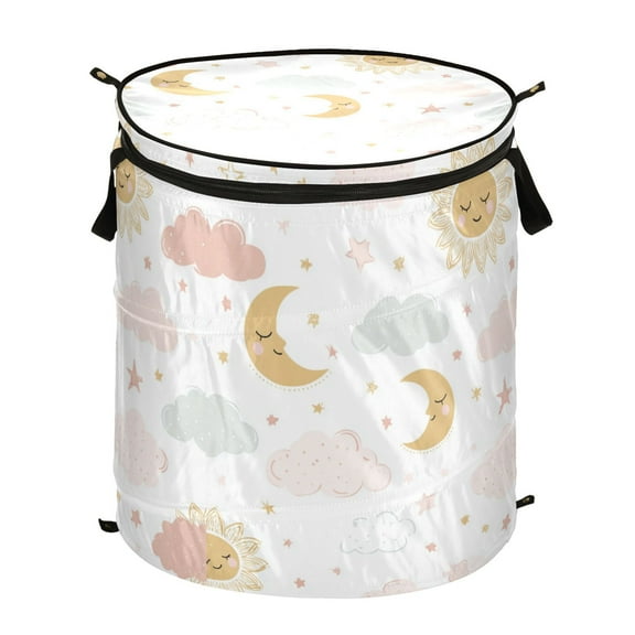 50L Extra Large Popup Hamper Collapsible Laundry Basket With Zippered Lid 15.7x18.5in Cute Painting for Baby