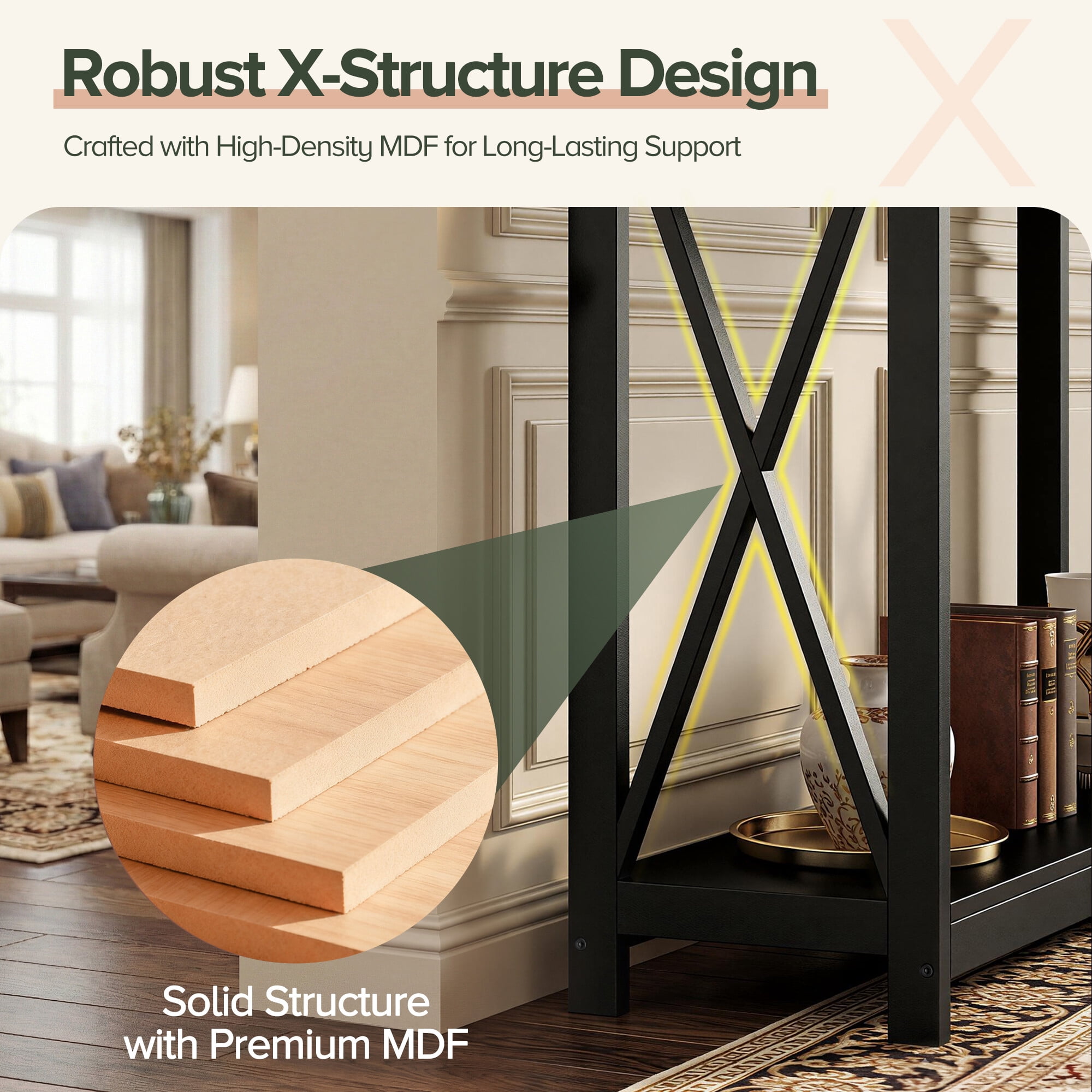 ZENY 39.4" 2-Tier Narrow Entryway Console Table, X-Shape Sofa Table, Black