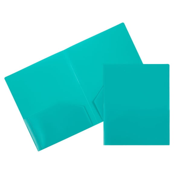 JAM Paper Heavy Duty Plastic Two Pocket Presentation Folders, Teal Blue, 6 Pack