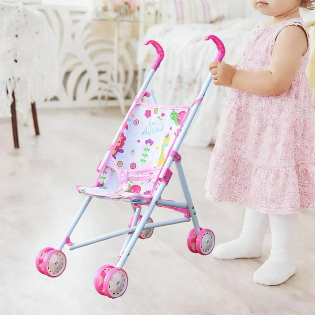 BELOVING Poussette pour Poupée (Poupée Non Incluse) Poussette Pliable pour Poupée Jouet pour Filles Rouge